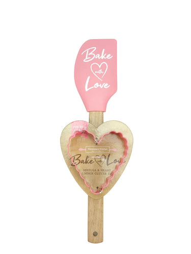 Bake With Love Spatula & Heart Cookie Cutter Set