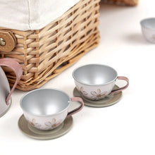 Forest Tin Tea Set in a Wicker Basket