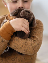 Perro con bolsa de transporte y kit de cuidado