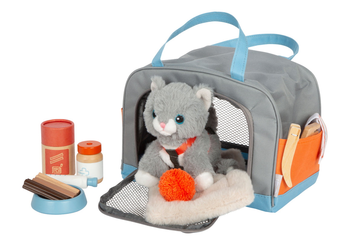 Gato con bolsa de Transporte y Kit de Cuidado