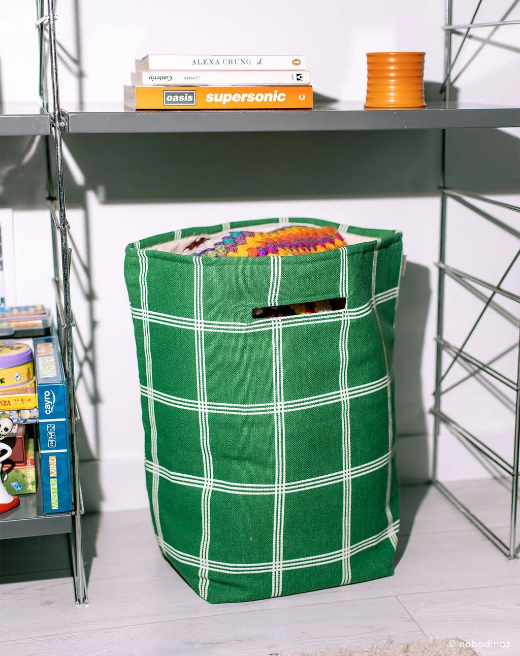 Vibes Large Storage Basket Green White Windowpane