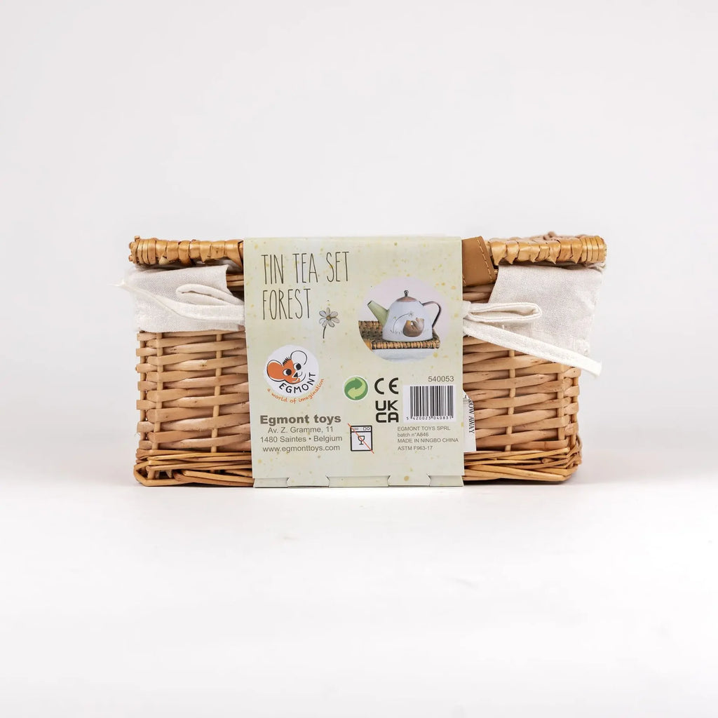 Forest Tin Tea Set in a Wicker Basket