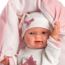 Muñeco Llorens articulado 26 cm - Recién Nacidos muy suaves - Bebita Say Boo Boo! con cojín
