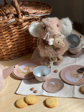 Mouse tin tea set in a basket