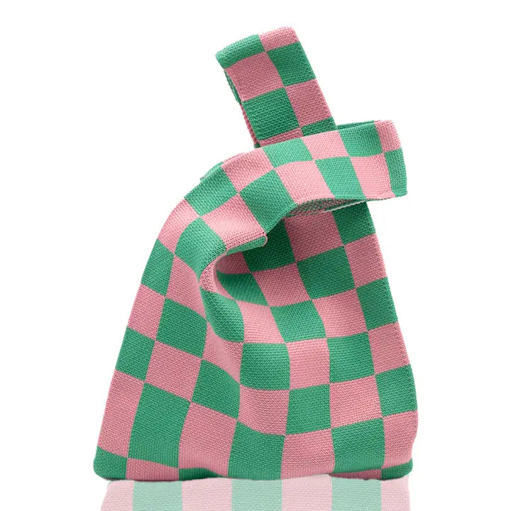 Dainty Tote- Checkers Pink Green