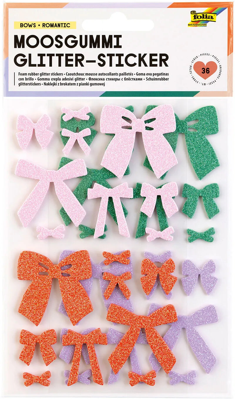 Foam Rubber Glitter Stickers Bows Romantic 36 pcs