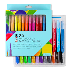 24 Watercolor Pastels + Brush