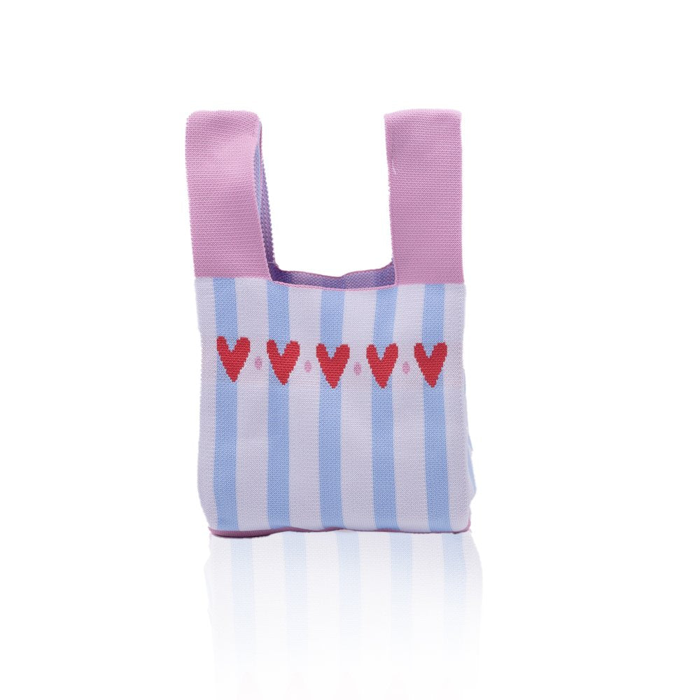 Dainty Tote- Strips Heart Blue