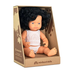 Muñeca bebé caucásica pelo negro rizado niña 38cm