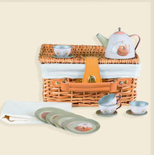 Forest Tin Tea Set in a Wicker Basket