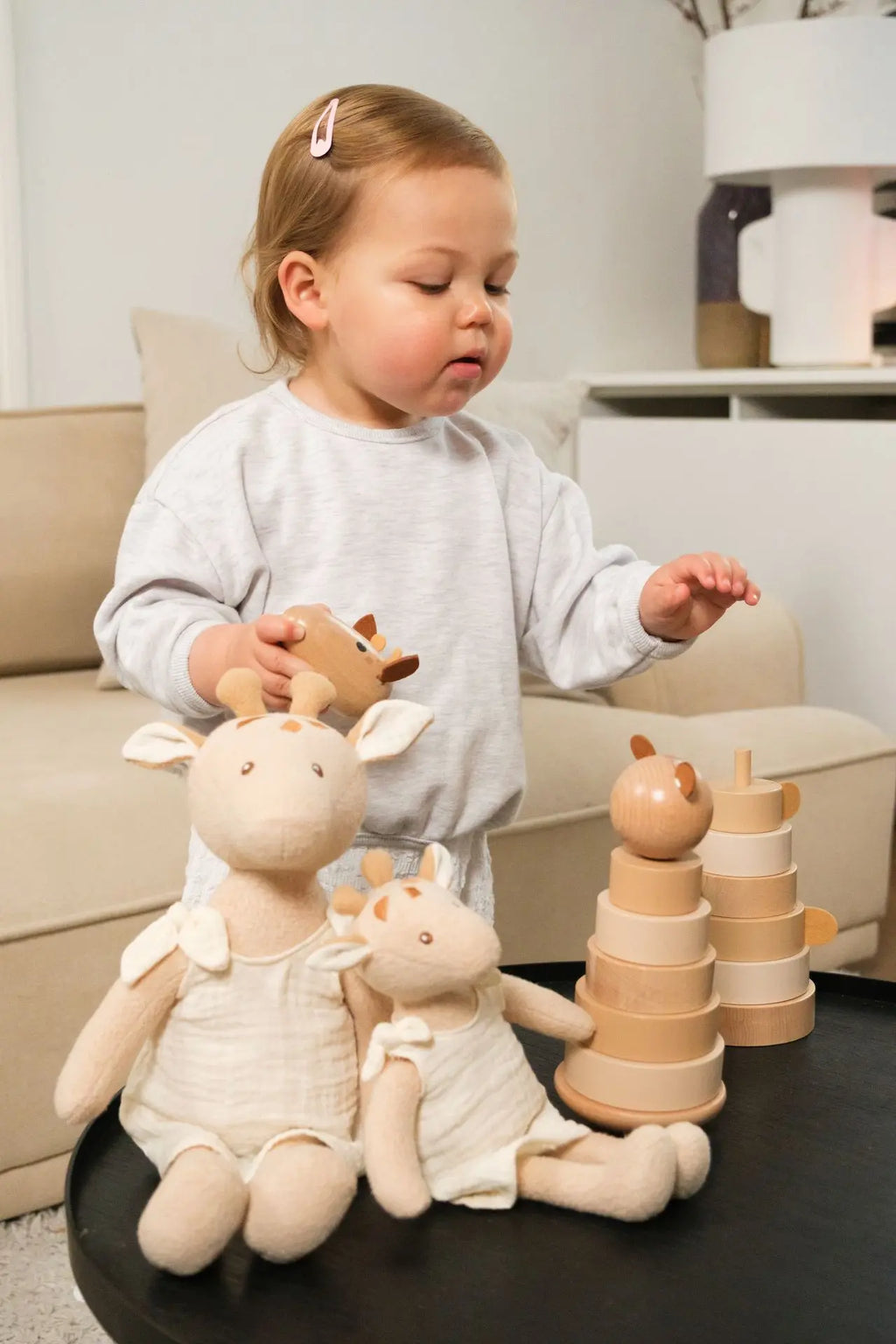 Marcel the bear stacking pyramid
