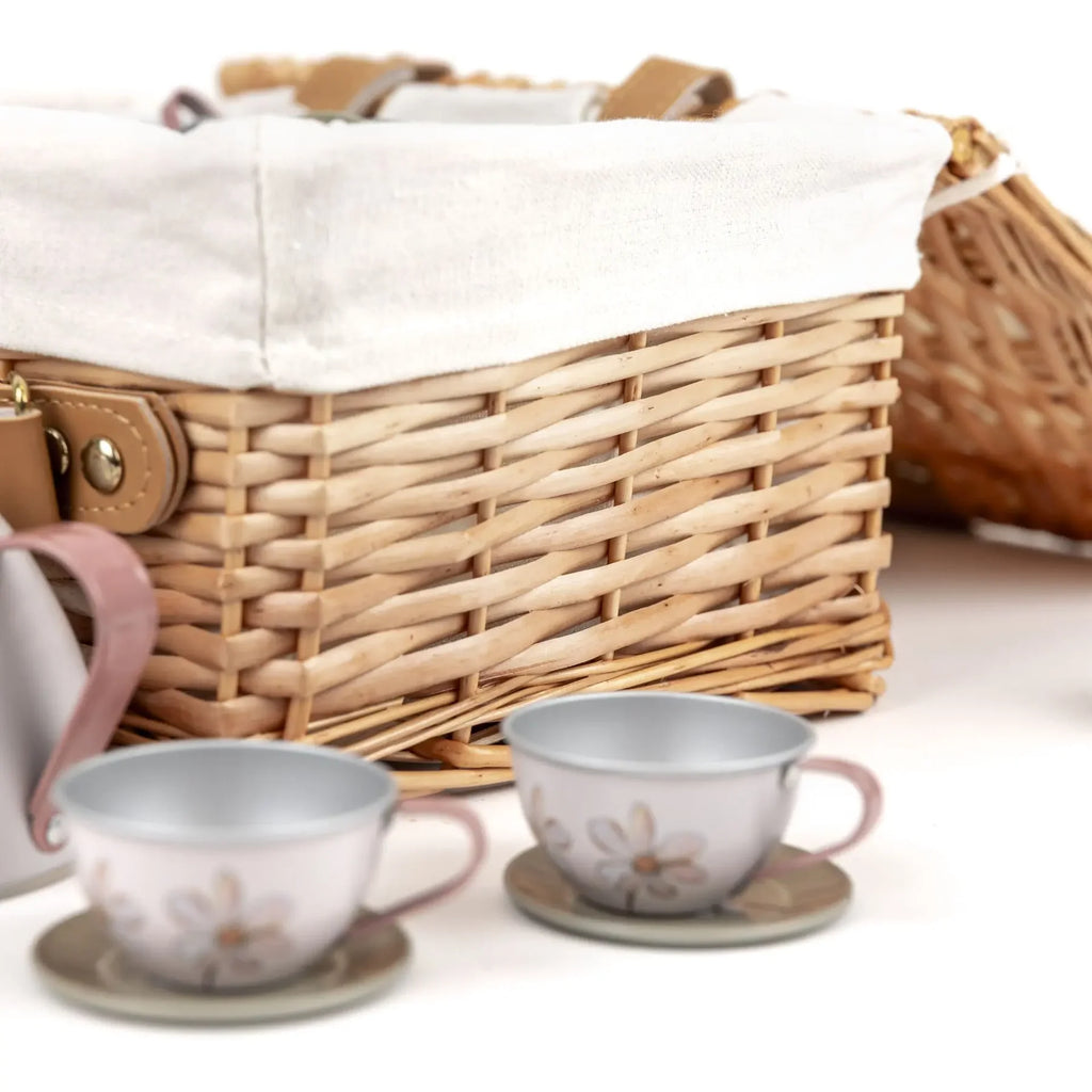 Forest Tin Tea Set in a Wicker Basket
