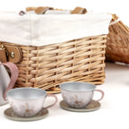 Forest Tin Tea Set in a Wicker Basket