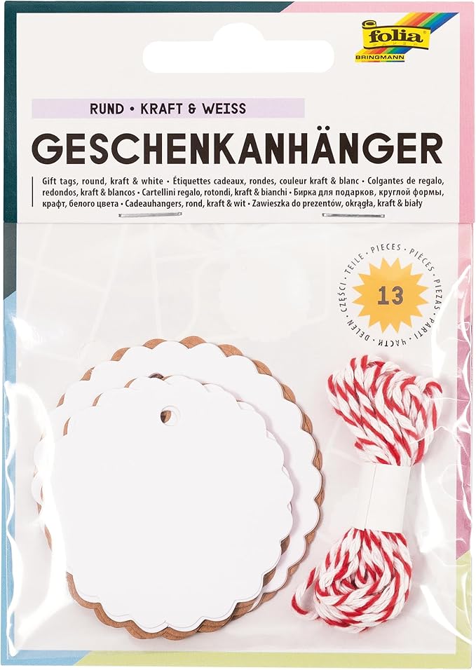 Gift Tags Round, Natural & White