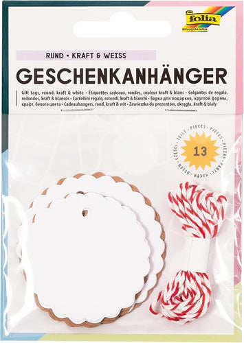 Gift Tags Round, Natural & White