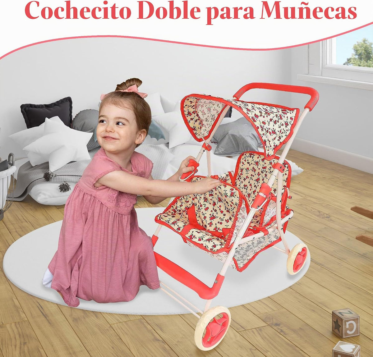 My First Doll Twin Stroller Floral