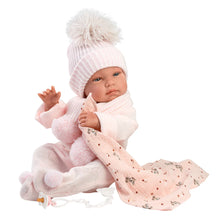 Muñeco Llorens articulado 43 cm - Recién Nacidos muy suaves - Bebé Tina con Toquilla Bambi Rosa