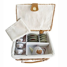 Forest Tin Tea Set in a Wicker Basket