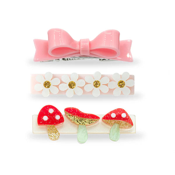 Mushrooms Red and Bow Hair Clips