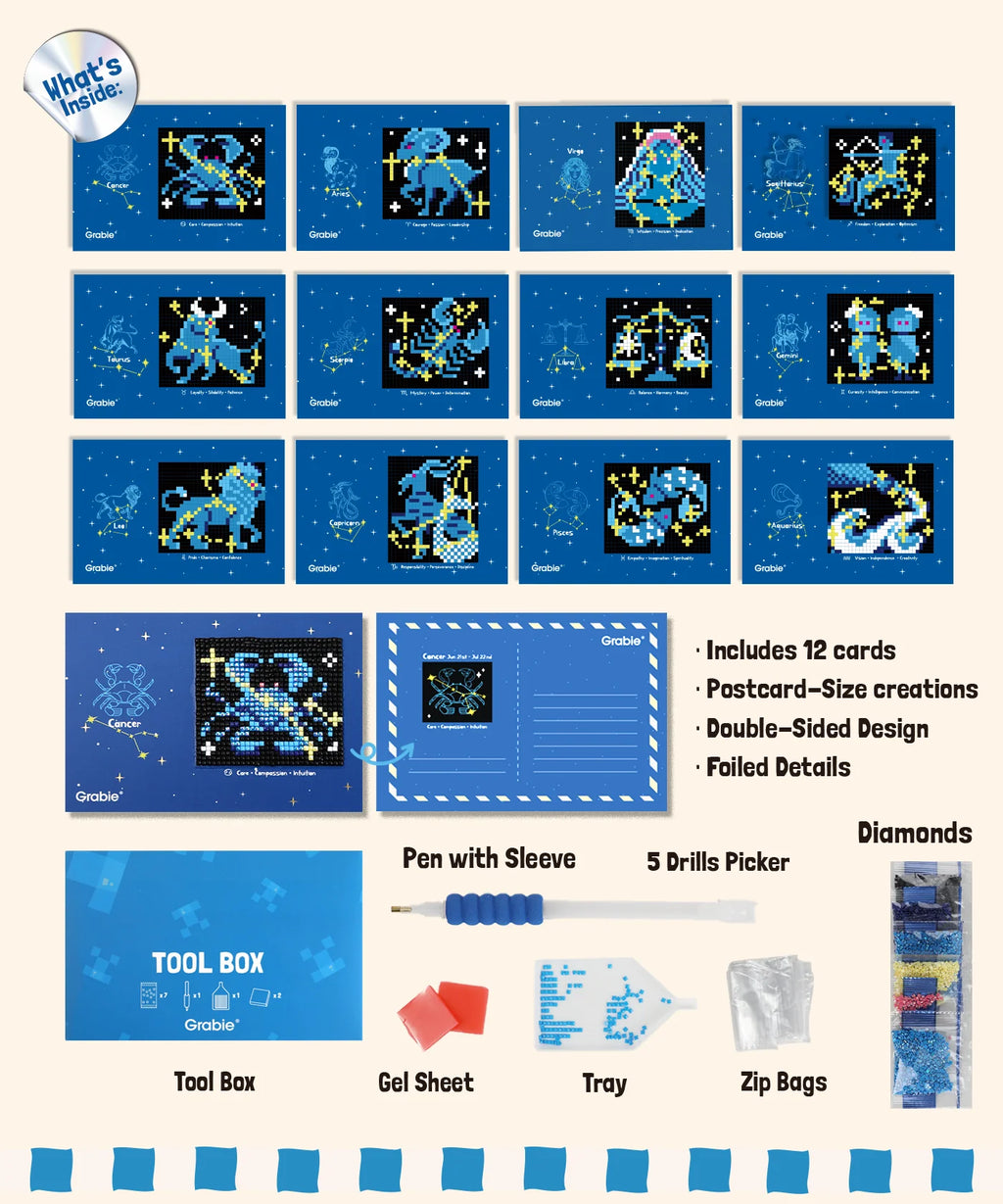 Mini Diamond Art Cards - Zodiac Glow