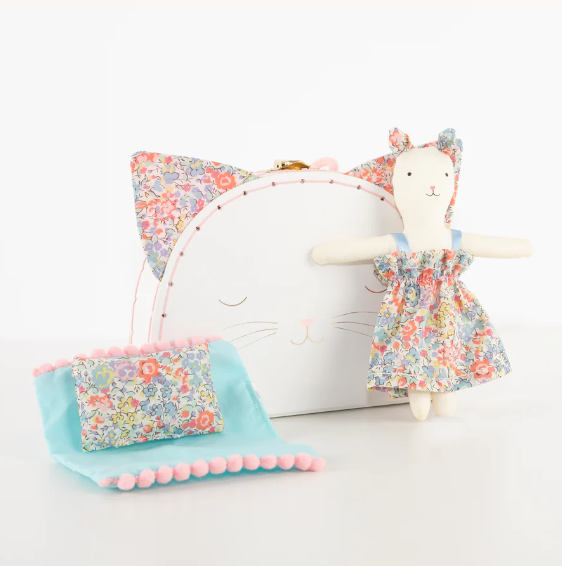 Floral Kitty Mini Suitcase Doll