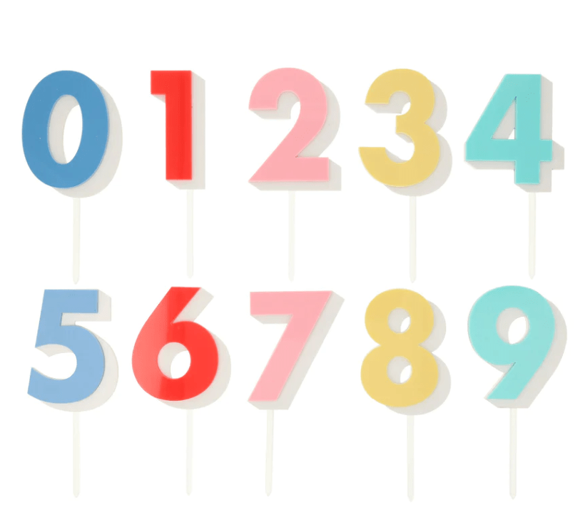 Rainbow Number Acrylic Toppers (x 10)