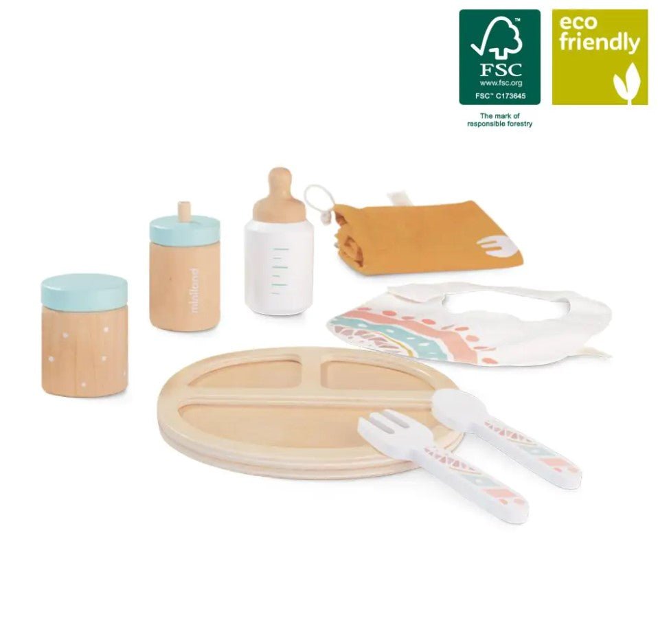 Set de alimentación de madera para muñecos