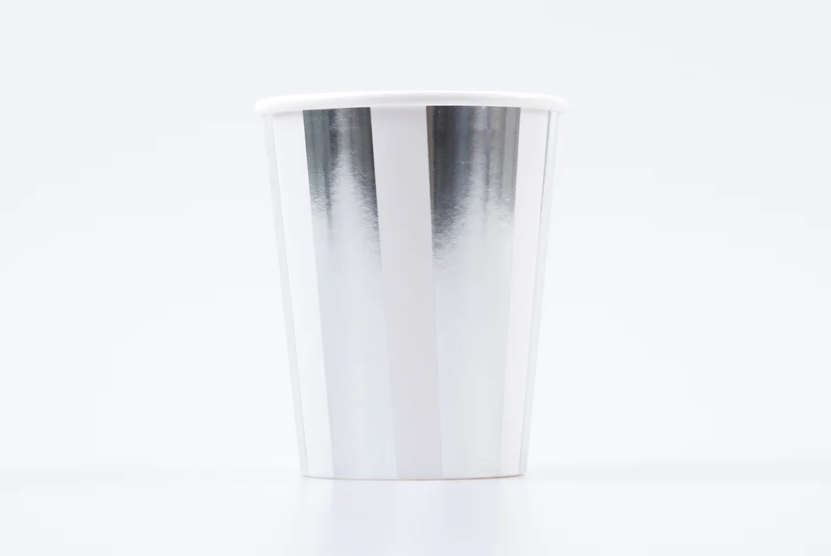 Silver Stripe Cups (x 8)
