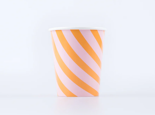 Pink & Orange Stripy Cups (x 8)