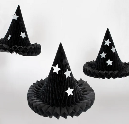 Hanging Honeycomb Witch Hat Decorations (x 3)