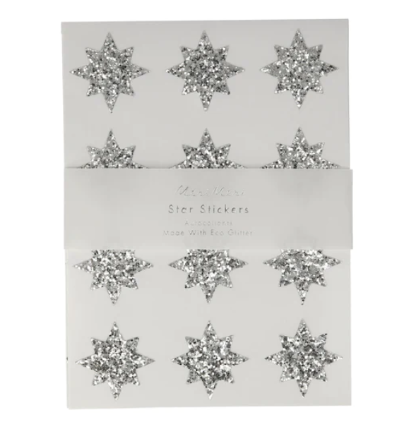Silver Eco Glitter Star Stickers (x 8 sheets)