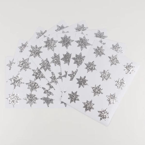 Silver Eco Glitter Star Stickers (x 8 sheets)