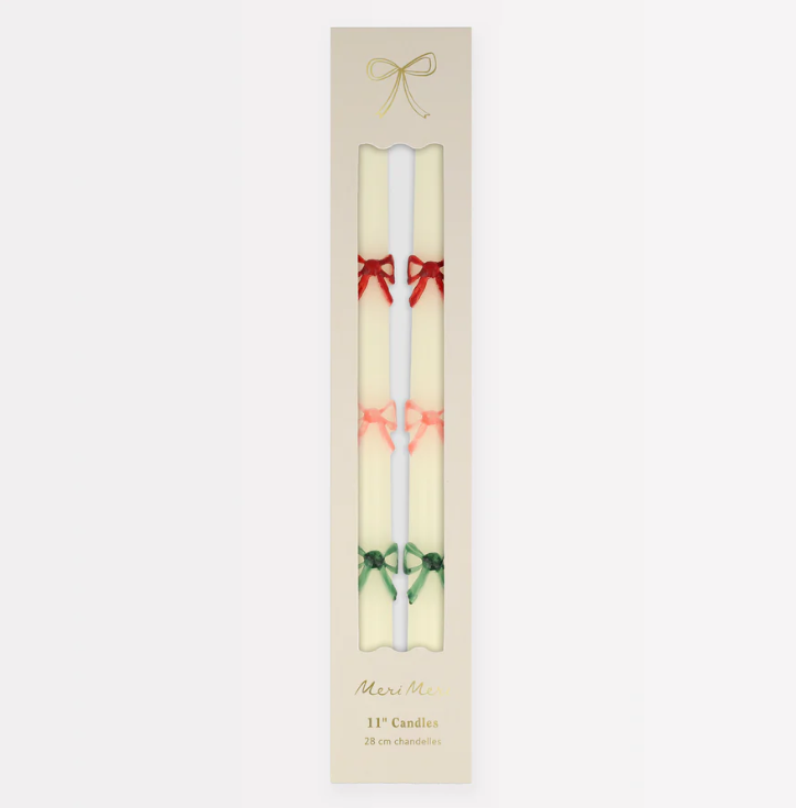 Multi Colour Bow Taper Candles (x 2)
