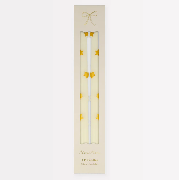 Gold Star Taper Candles (x 2)