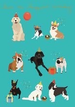 Nine Dogs with Birthday Hats Greeting Card Single