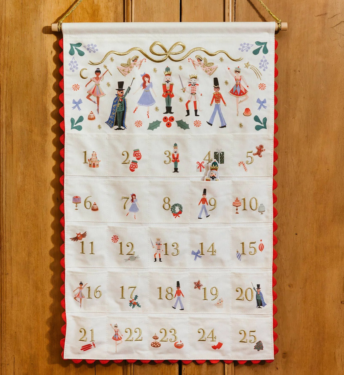 Nutcracker  Embroidered  Hanging  Advent  Calendar