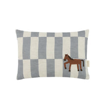 Vibes Rect Cushion Linen Blue Tiles Horse