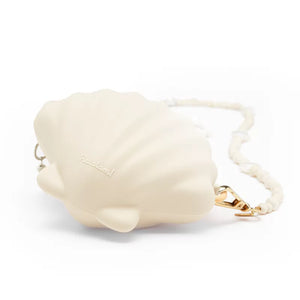 Shell hand bag with jewel handle - White