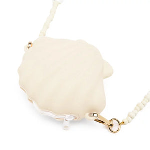 Shell hand bag with jewel handle - White