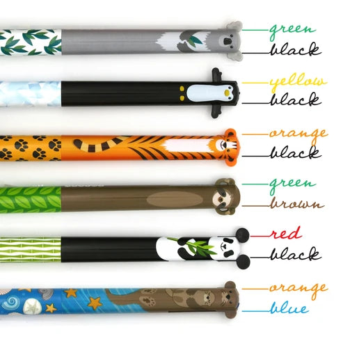 Twice As Nice 2 color click pens (6 animales)