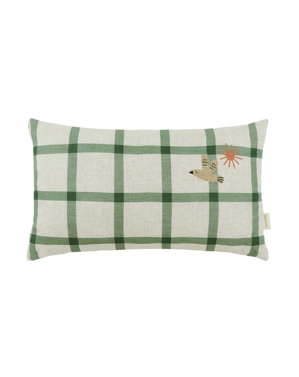 Vibes Rect Cushion Linen Green Windowpane Bird