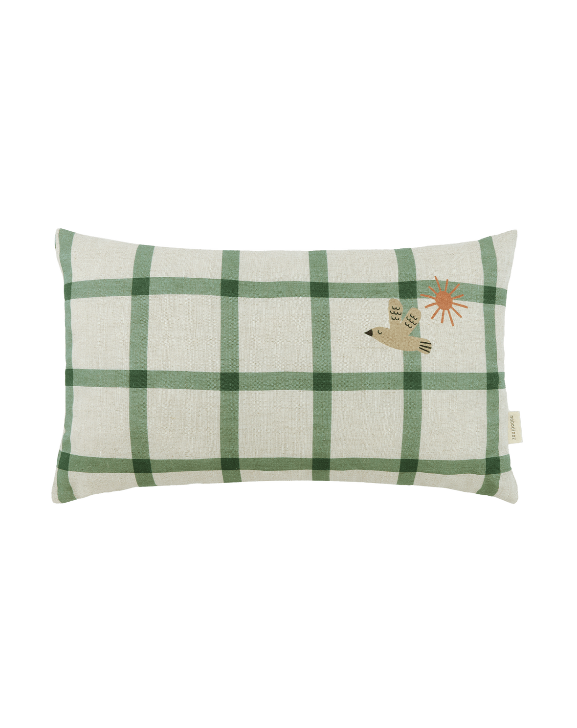 Vibes Rect Cushion Linen Green Windowpane Bird