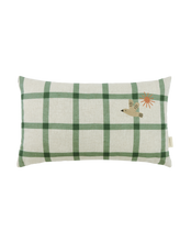 Vibes Rect Cushion Linen Green Windowpane Bird