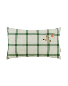Vibes Rect Cushion Linen Green Windowpane Bird