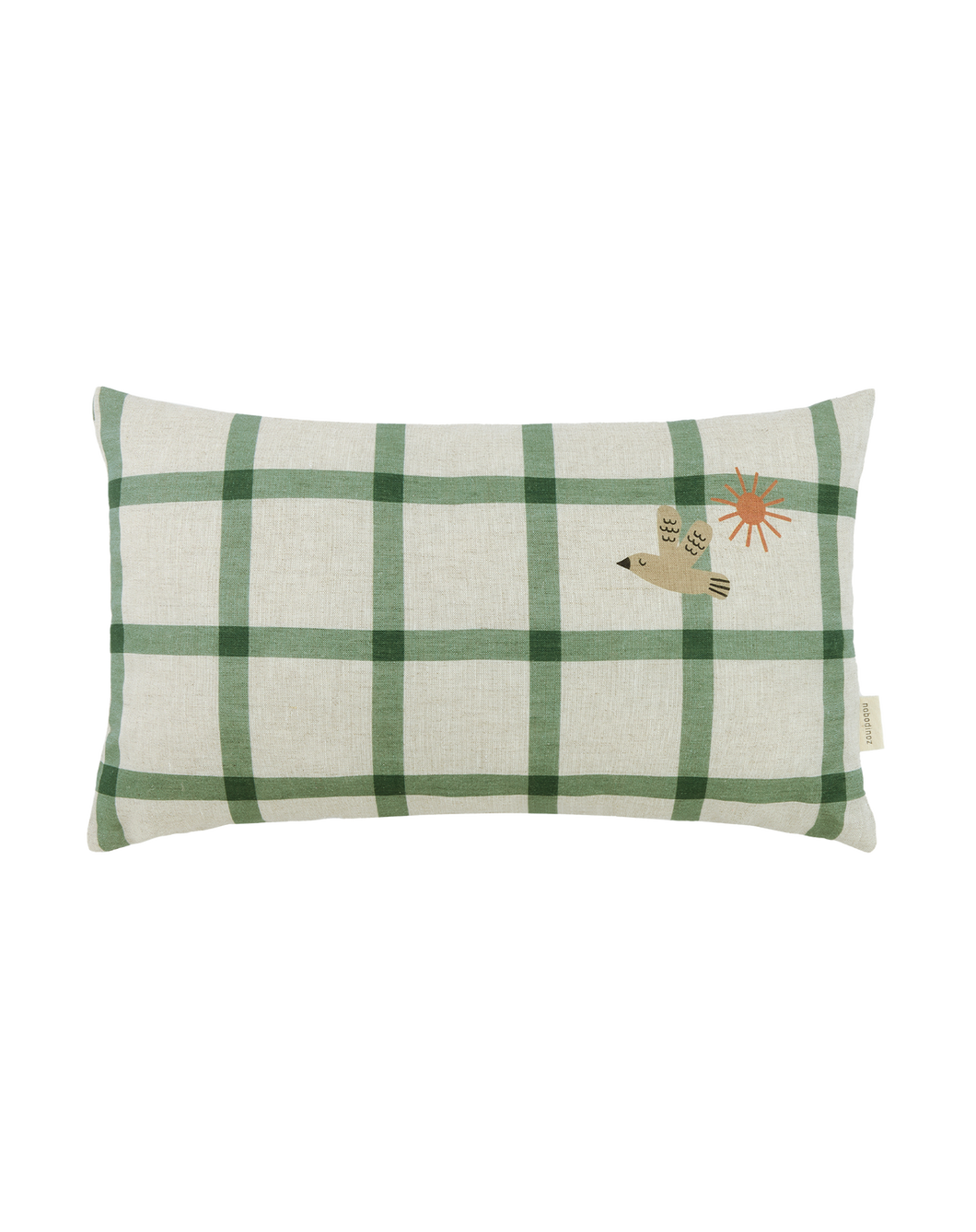 Vibes Rect Cushion Linen Green Windowpane Bird