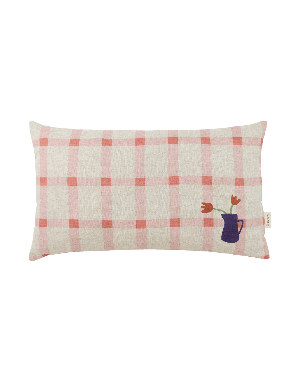Vibes Rect Cushion Linen Pink Windowpane Tulips