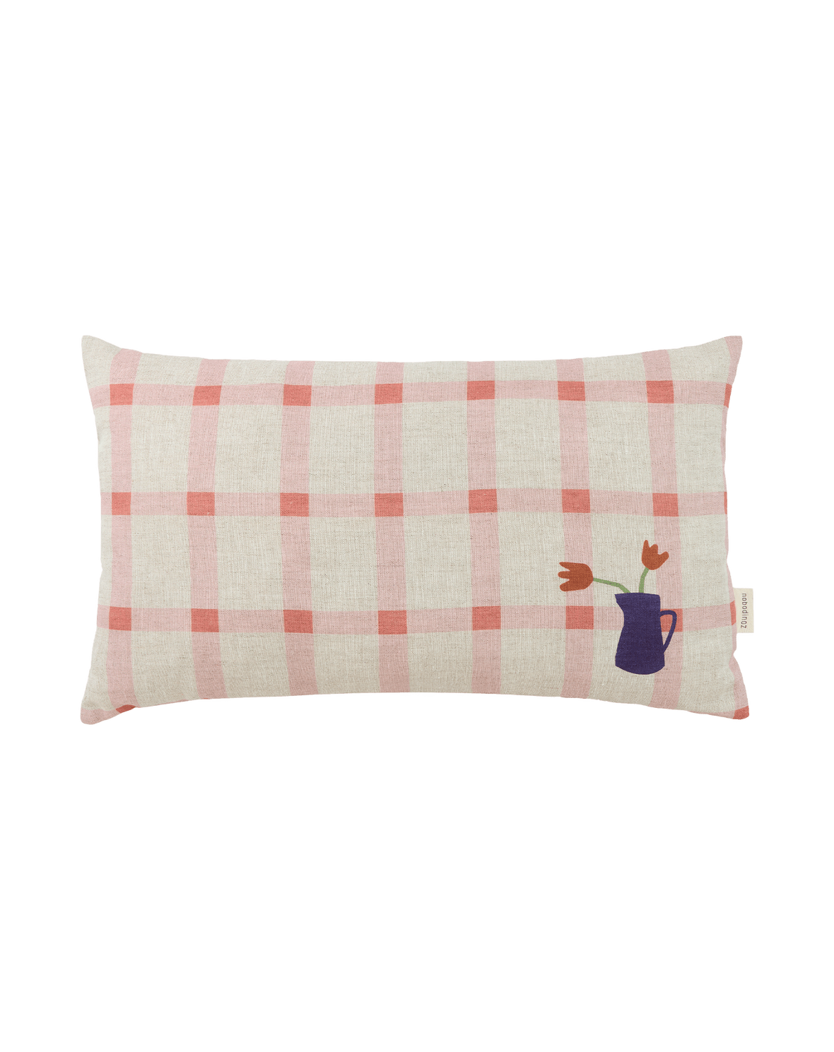 Vibes Rect Cushion Linen Pink Windowpane Tulips