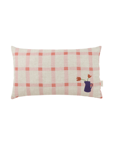 Vibes Rect Cushion Linen Pink Windowpane Tulips