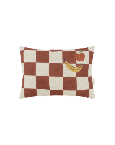 Vibes Rect Cushion Linen Maron Checks Fruits