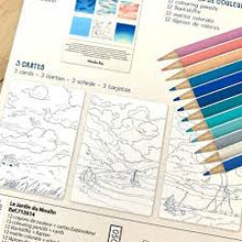 12 lápices de colores + tarjetas El jardín del molino